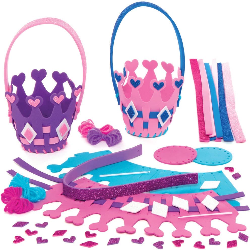 Princess Crown Weaving Basket Kits (Pack of 4) Sewing & Weaving Craft Kits 4 assorted colours - Pink, Purple, Blue & Hot Pink