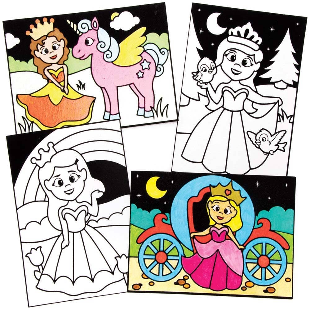 Princess Fuzzy Art Colour-in Pictures (Pack of 10) Decoration Craft Kits