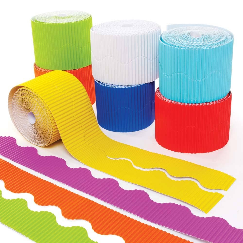 Rainbow Colours Corrugated Borders Value Pack (Pack of 8) Classroom Craft Supplies, Border Size 15m x 5cm