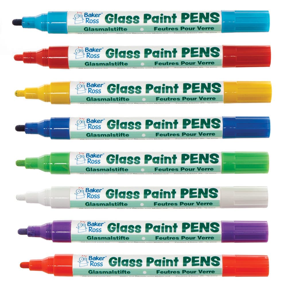 Rainbow Colours Glass Paint Pens (Pack of 8) Oil-Based Acrylic Paint, Quick Dry, Gloss Finish, 8 Colours