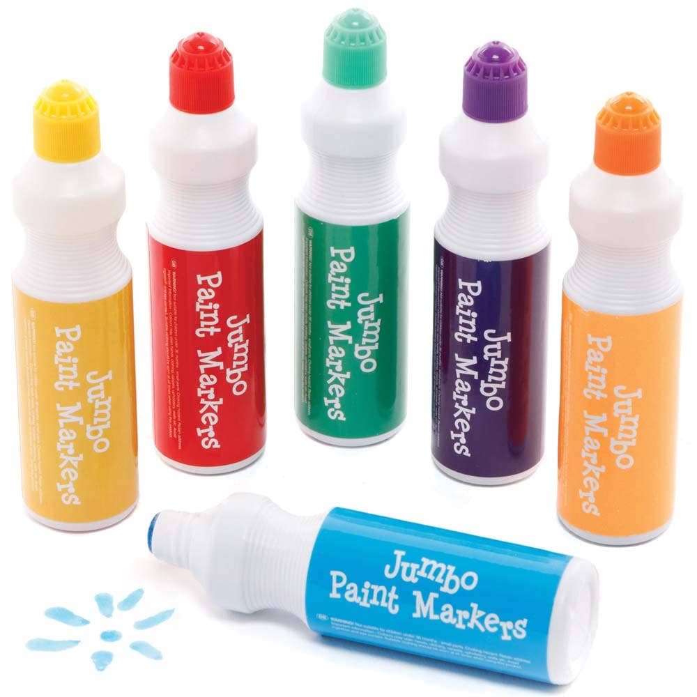 Rainbow Colours Jumbo Paint Markers (Pack of 6) Art Supplies, Art Materials 6 assorted colours - Purple, Blue, Yellow, Red, Green & Orange