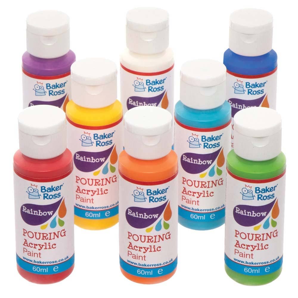 Rainbow Colours Magic Marbling Acrylic Paint Pack 60ml (Pack of 8) 60ml Per Bottle, 8 Assorted Colours, Pre-Mixed