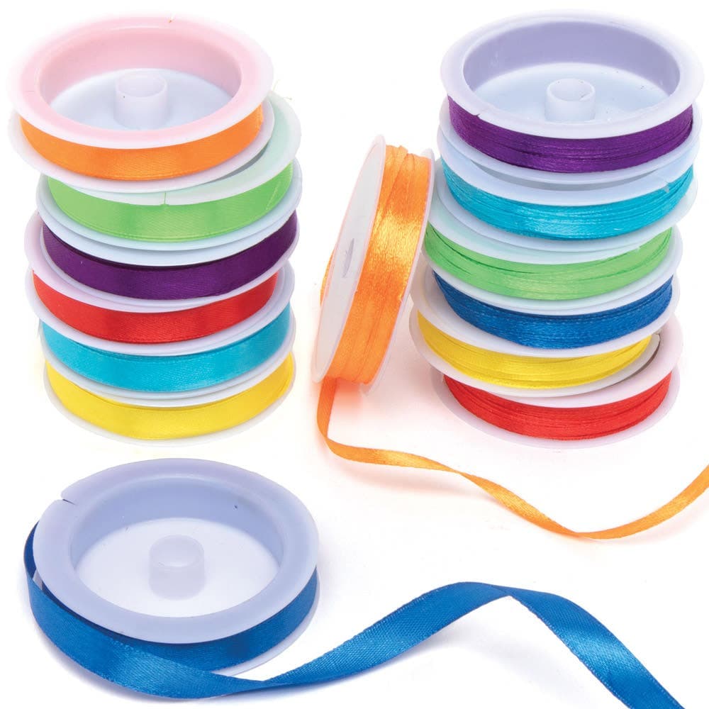 Rainbow Colours Satin Ribbon Value Pack (Pack of 14 reels) 7 Assorted Colours, 7.5m Per Reel, Craft Embellishments