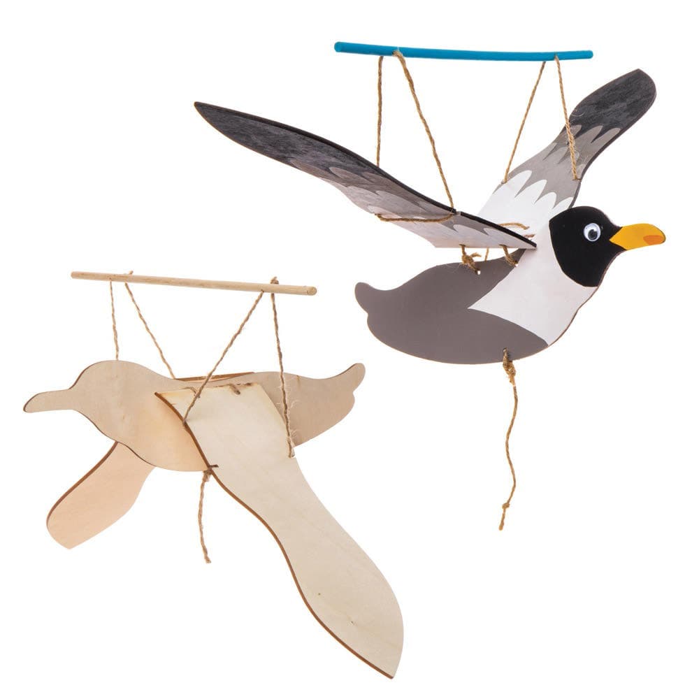 Seagull Wooden Puppet Kits (Pack of 3) All-In-One Art Craft Kits, Seagull Size 28cm, Instructions Included