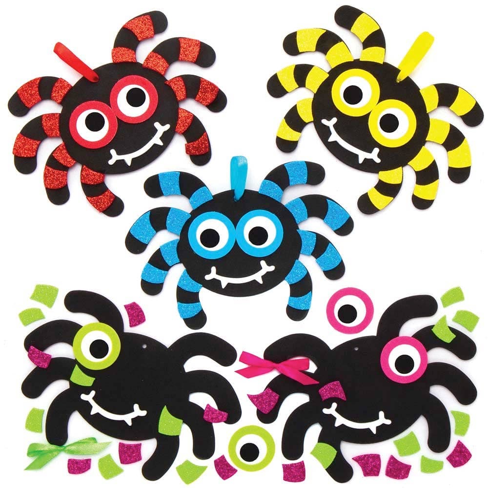 Spider Foam Mix & Match Decoration Kits (Pack of 8) Halloween Crafts 8 assorted colours - Red, Violet, Indigo, Blue, Orange, Green, Pink & Yellow