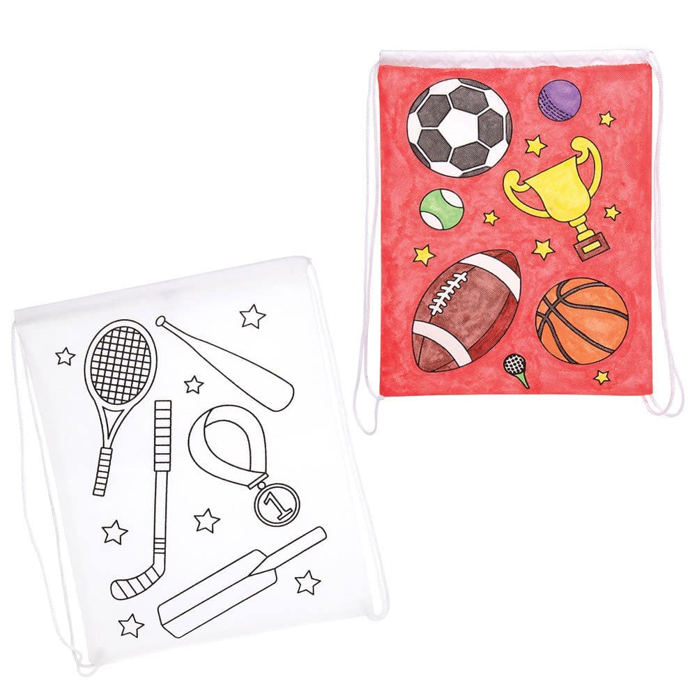 Sports Colour-in Fabric Drawstring Bags (Pack of 2) Decoration Craft Kits