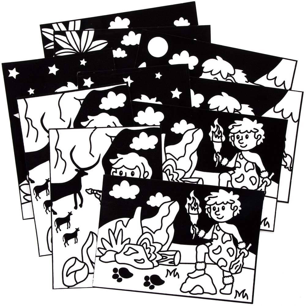 Stone Age Fuzzy Art Colour-in Pictures (Pack of 10) Decoration Craft Kits