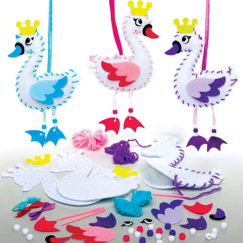 Swan Princess Sewing Kits (Pack of 3) Sewing & Weaving Craft Kits 3 assorted colours - Pink, Blue & Purple