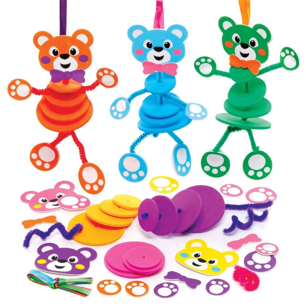 Teddy Bear Stacking Decoration Kits (Pack of 6) Decoration Craft Kits 6 foam colours - Yellow, Pink, Blue, Orange, Purple & Green