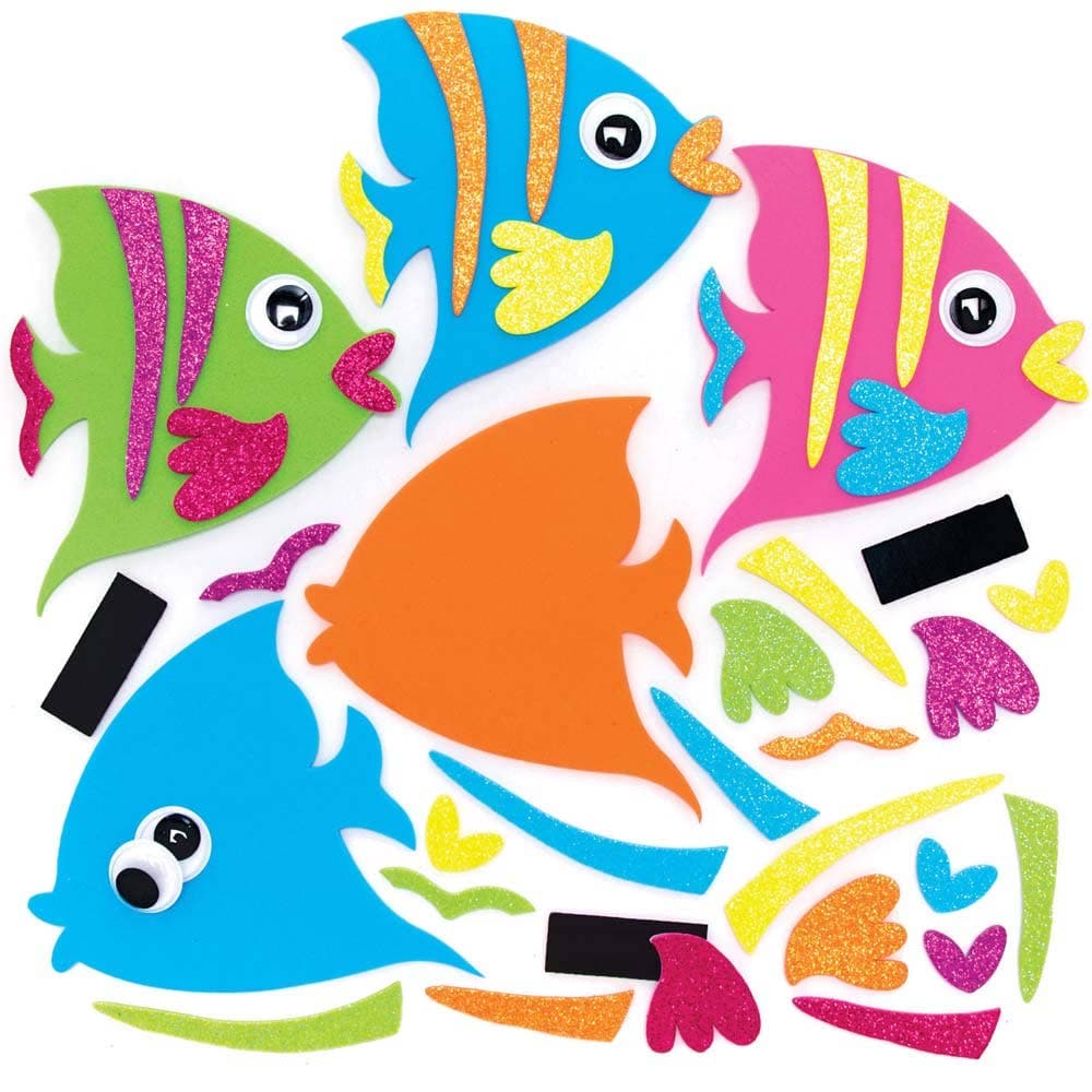 Tropical Fish Mix & Match Magnet Kits (Pack of 8) Art Craft Kits 4 fish colours - Purple, Green, Blue & Orange