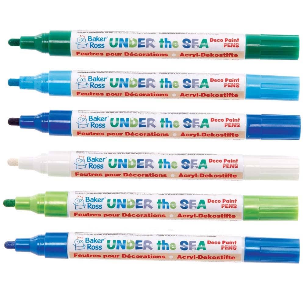 Under The Sea Multi-Purpose Deco Paint Pens (Pack of 6) Broad-Tipped, Oil-Based Acrylic Paint, Gloss Finish