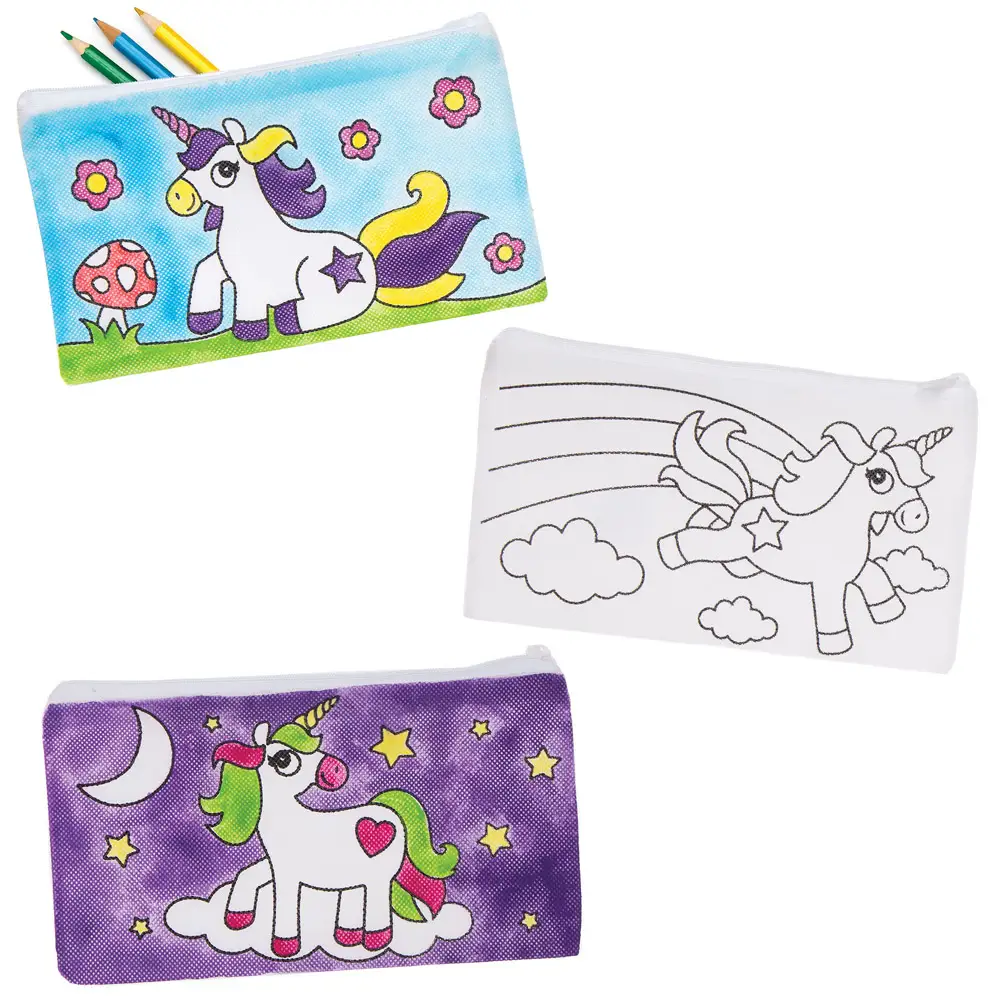 Unicorn Colour-in Fabric Pencil Cases (Pack of 4) Decoration Craft Kits