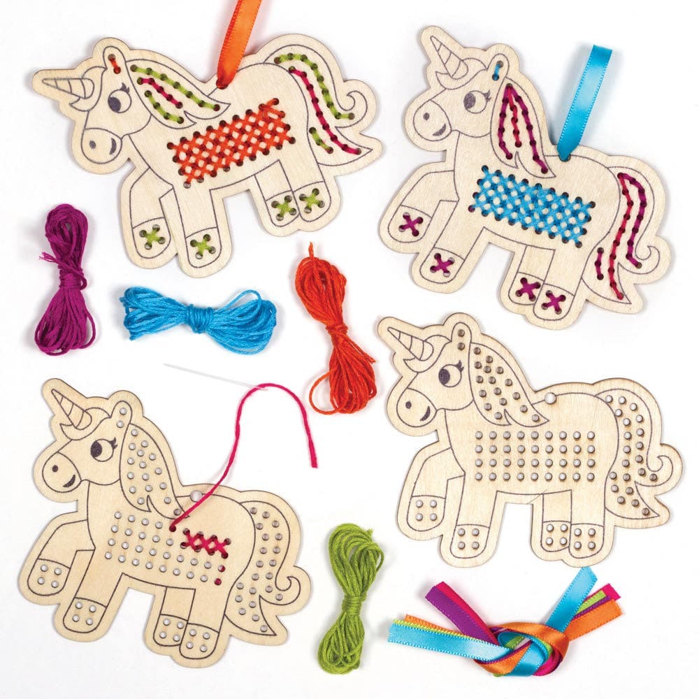 Unicorn Wooden Cross Stitch Decoration Kits (Pack of 5) Decoration Craft Kits 5 assorted thread colours - Pink, Green, Purple, Blue & Orange