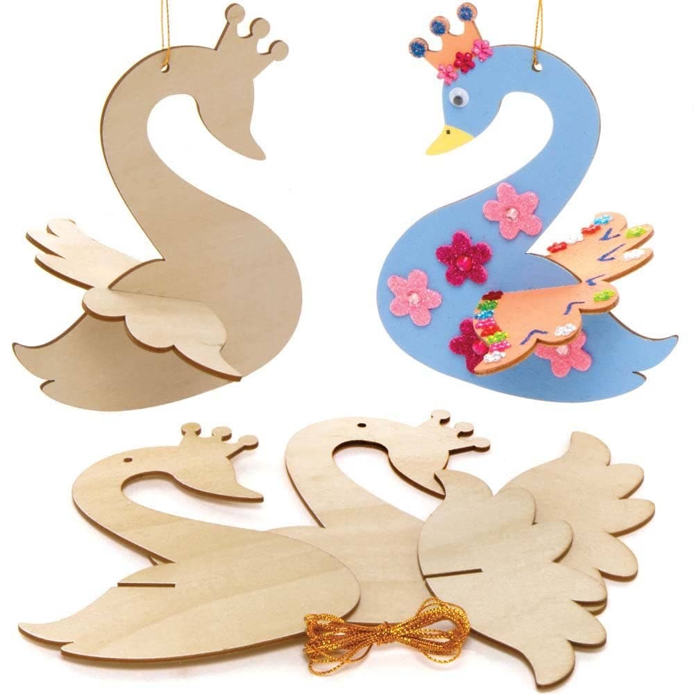 Wooden 3D Swan Princess Decorations (Pack of 6) Decoration Craft Kits