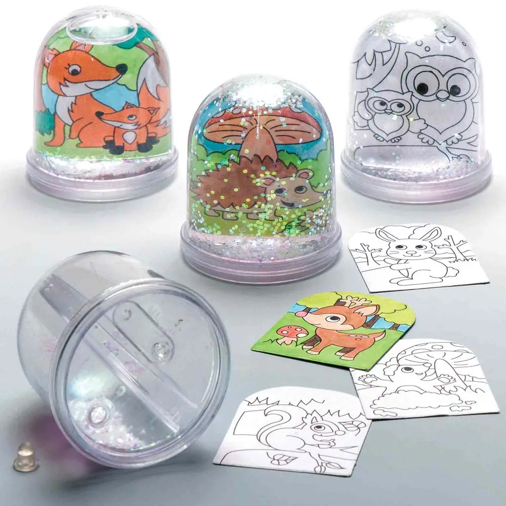 Woodland Animal Colour-in Snow Globes (Box of 4) Decoration Craft Kits, 8 Colour-in Designs - Owl, Fox & More