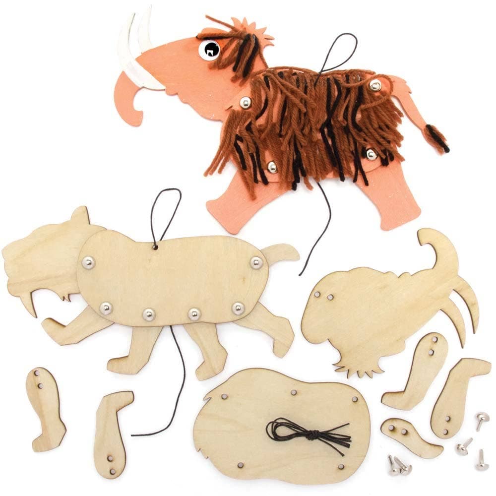 Woolly Mammoth & Saber-Toothed Tiger Wooden Puppet Kits (Pack of 4) Art Craft Kits